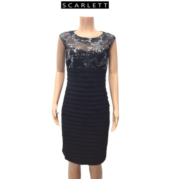 Scarlett Black & Silver Sequin Sleeveless Cocktail Sheath Dress - Picture 1 of 9